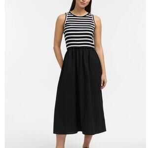 Ellen Tracy Mixed Media Maxi Dress Women’s Large Navy White Striped NWT